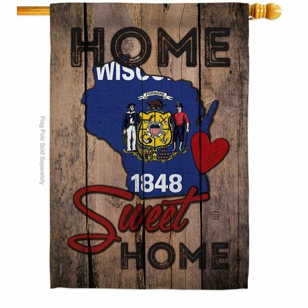 CUADRILATERO 28 x 40 in. State Wisconsin Home Sweet American State Vertical House Flag with Double-Sided Banner CU3920243